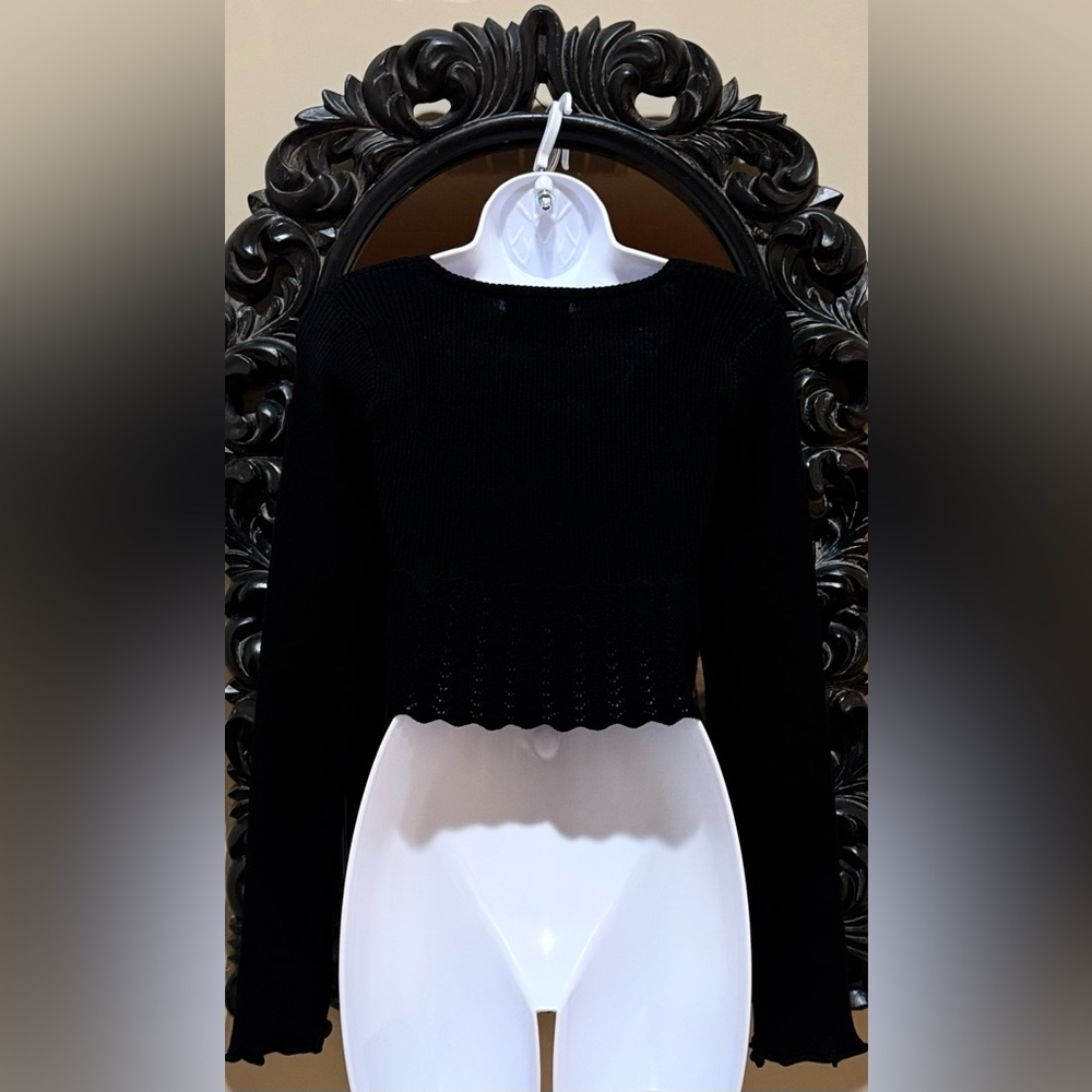 Aster Black Cropped Square Neck Drawstring Sweater - image 7